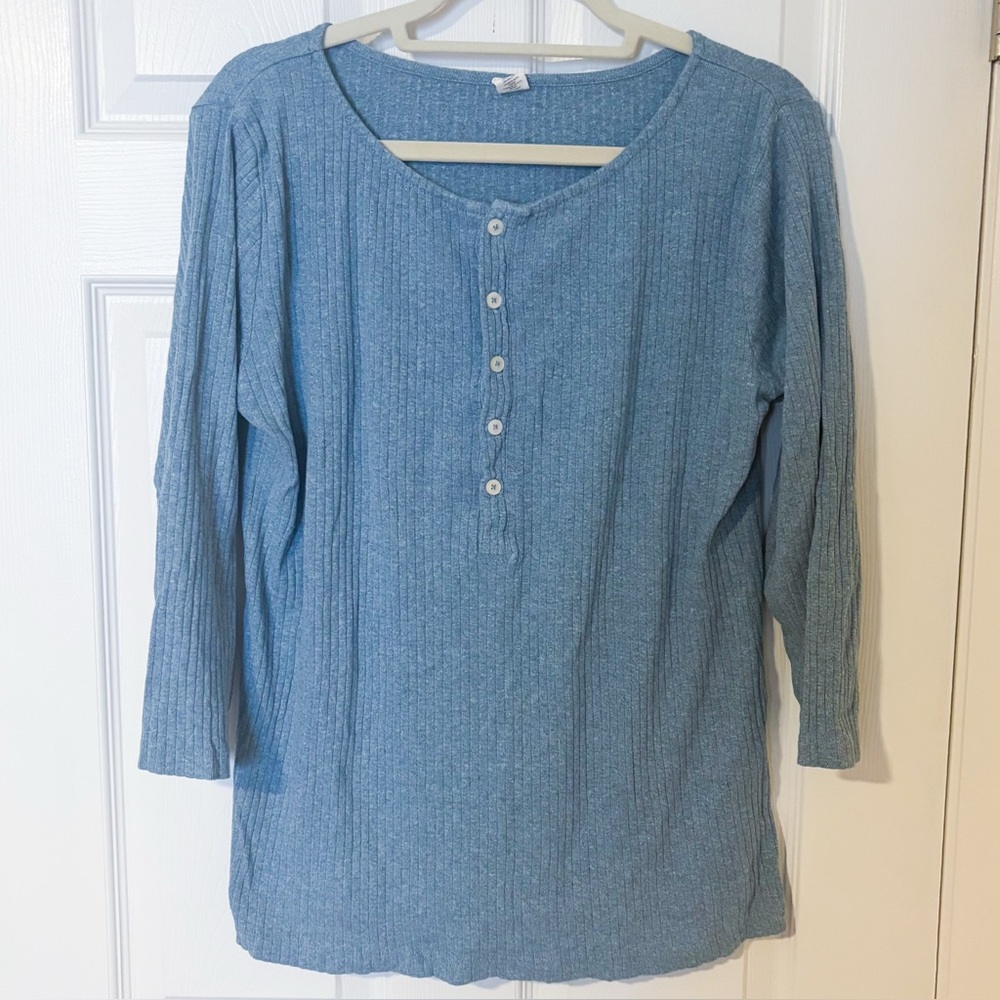 Kate Quinn Organic Mama Henley Ribbed 3/4 Long Sleeve Top (XL)